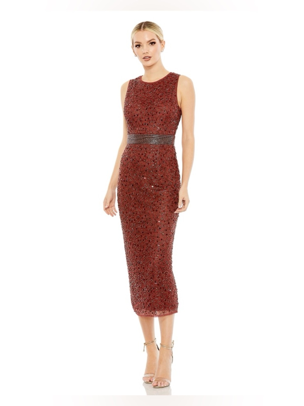Mac Duggal Brick Geometric Beaded Sequin Midi Cocktail Dress Size 4 $398 93758